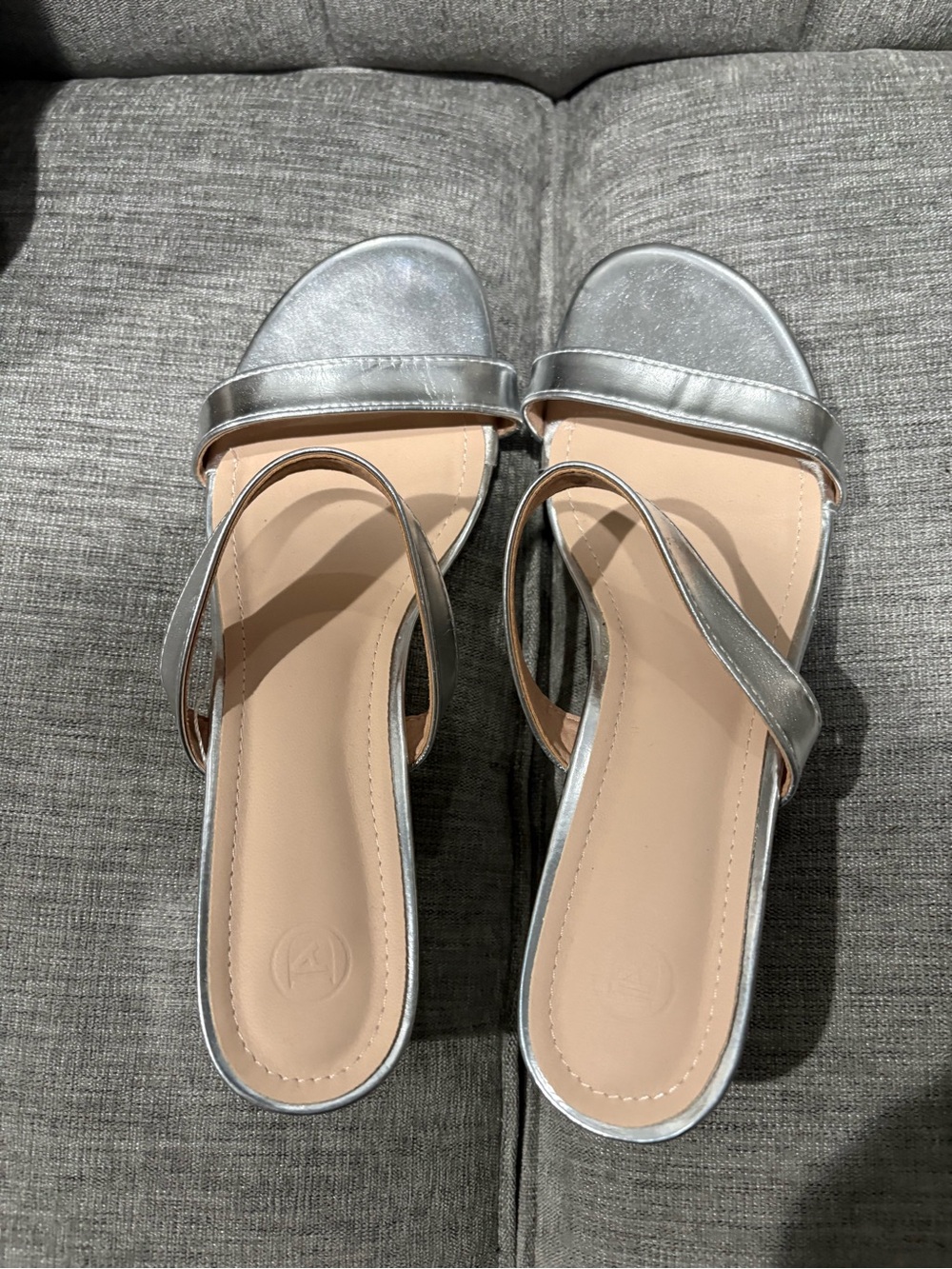 Women’s Silver Metallic Slide Sandals with Cross Strap